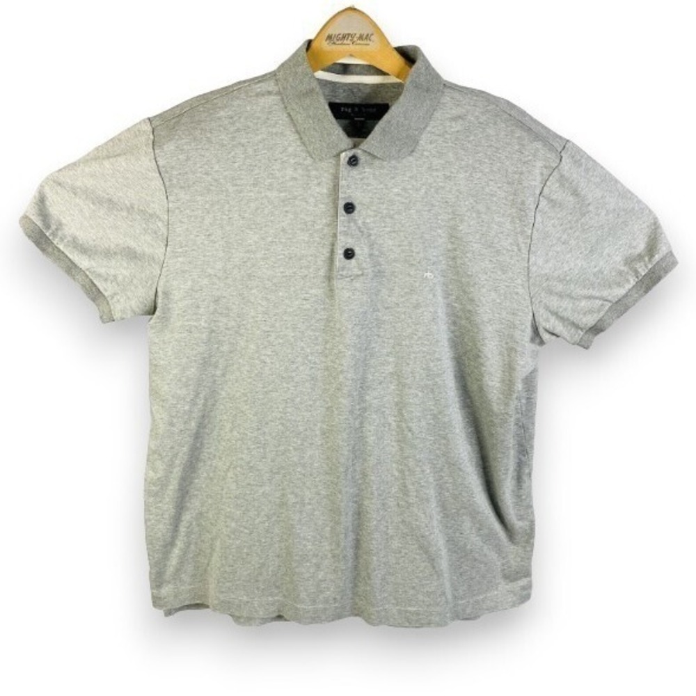 Rag & Bone Men's Grey Short Sleeve Cotton Embroidered Polo Shirt Large L